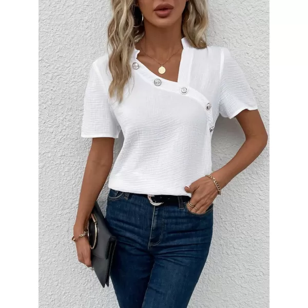 SweatyRocks Women's Short Sleeve Asymmetrical Neck Solid Blouse Button Front Business Work Shirt Tops