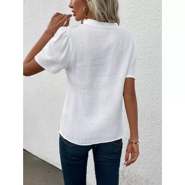 SweatyRocks Women's Short Sleeve Asymmetrical Neck Solid Blouse Button Front Business Work Shirt Tops