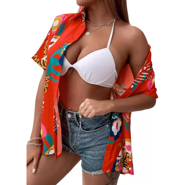 SweatyRocks Women's Short Sleeve Cute Print Button Down Shirt Tops