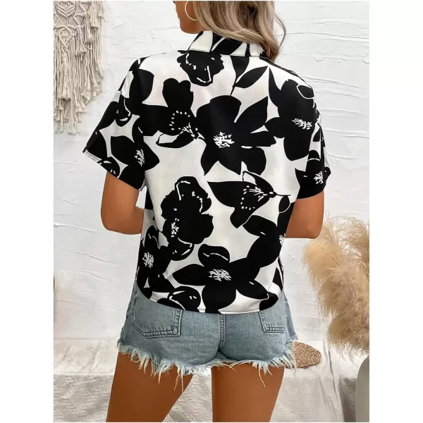 SweatyRocks Women's Short Sleeve Cute Print Button Down Shirt Tops