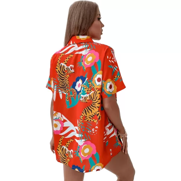 SweatyRocks Women's Short Sleeve Cute Print Button Down Shirt Tops