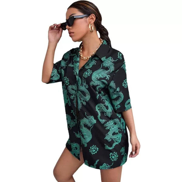 SweatyRocks Women's Short Sleeve Cute Print Button Down Shirt Tops