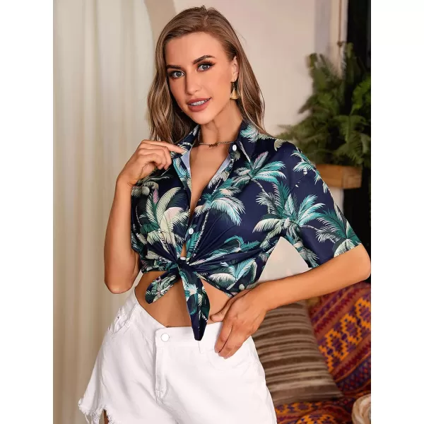 SweatyRocks Women's Short Sleeve Cute Print Button Down Shirt Tops