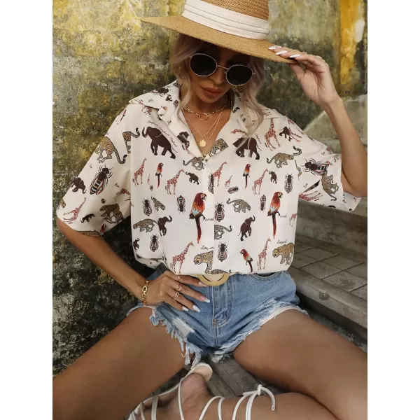 SweatyRocks Women's Short Sleeve Cute Print Button Down Shirt Tops