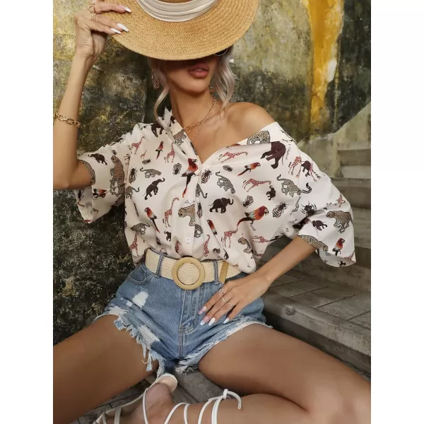 SweatyRocks Women's Short Sleeve Cute Print Button Down Shirt Tops