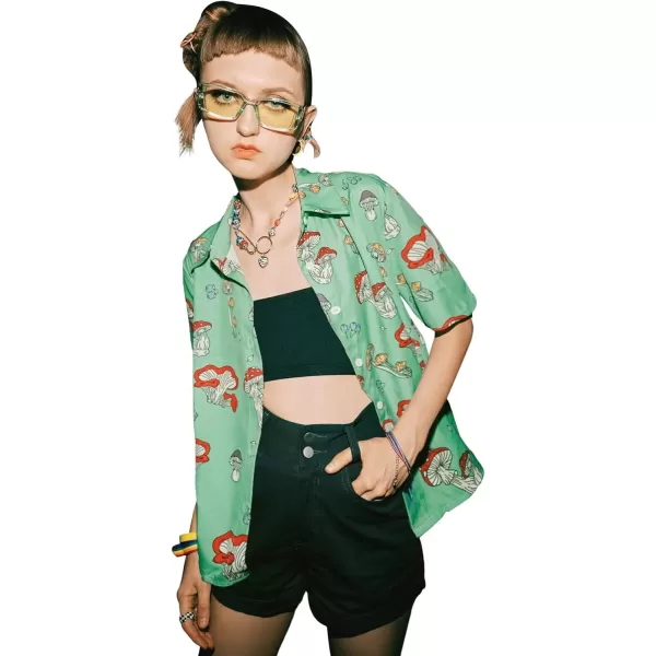 SweatyRocks Women's Short Sleeve Cute Print Button Down Shirt Tops