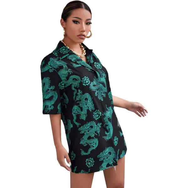 SweatyRocks Women's Short Sleeve Cute Print Button Down Shirt Tops