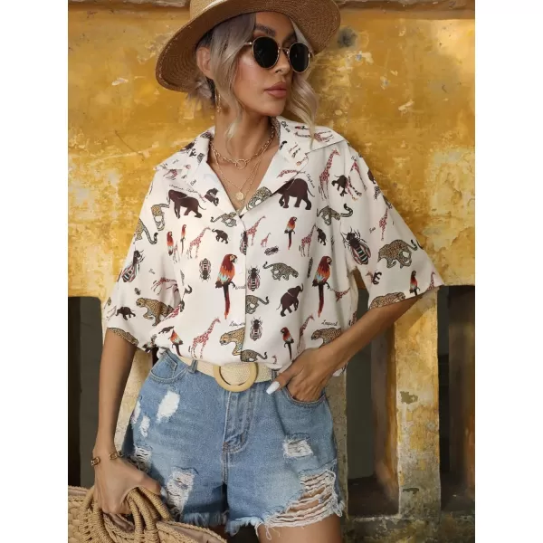 SweatyRocks Women's Short Sleeve Cute Print Button Down Shirt Tops