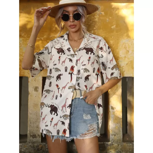 SweatyRocks Women's Short Sleeve Cute Print Button Down Shirt Tops