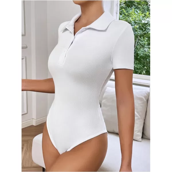 SweatyRocks Women's Short Sleeve Half Button Collared Ribbed Knit Slim Fit Bodysuit Tee Top