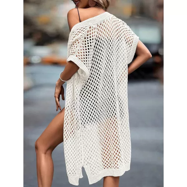 SweatyRocks Women's Short Sleeve Open Front Long Cardigan Hollow Out Knit Loose Sweater Coat