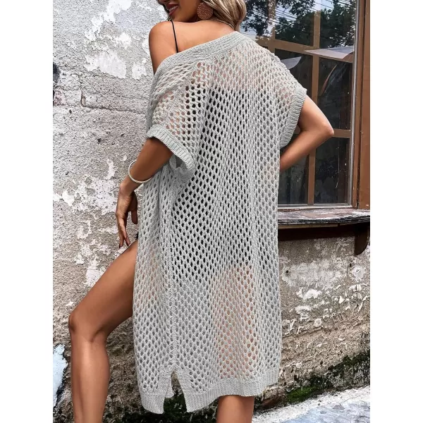 SweatyRocks Women's Short Sleeve Open Front Long Cardigan Hollow Out Knit Loose Sweater Coat