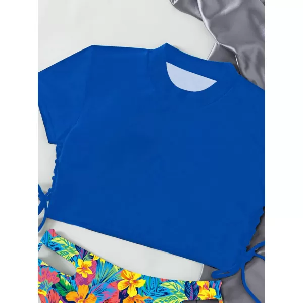 SweatyRocks Women's Short Sleeve Rash Guard Swimsuit Cut Out Tie Side 2 Piece Bathing Suit