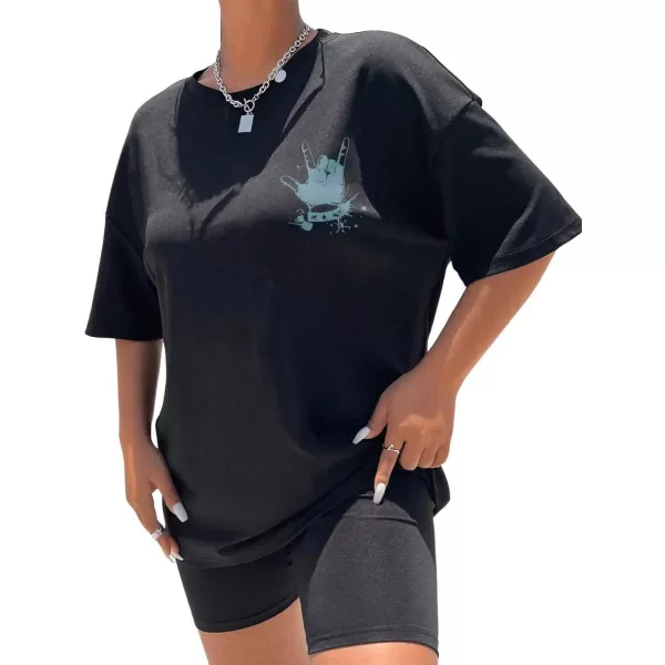 SweatyRocks Women's Short Sleeve Round Neck Tee Graphic Oversized T-Shirt