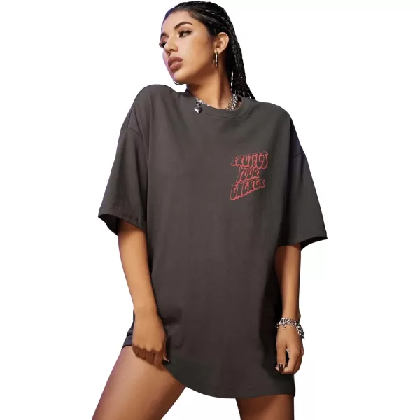 SweatyRocks Women's Short Sleeve Round Neck Tee Graphic Oversized T-Shirt