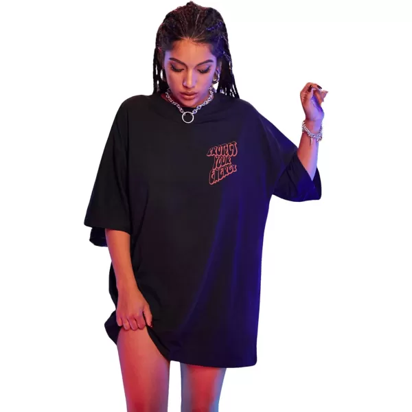 SweatyRocks Women's Short Sleeve Round Neck Tee Graphic Oversized T-Shirt
