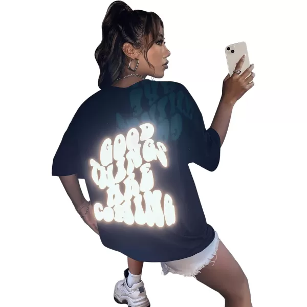 SweatyRocks Women's Short Sleeve Round Neck Tee Graphic Oversized T-Shirt