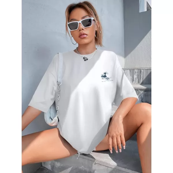 SweatyRocks Women's Short Sleeve Round Neck Tee Graphic Oversized T-Shirt