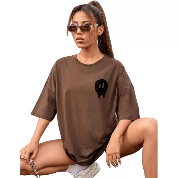 SweatyRocks Women's Short Sleeve Round Neck Tee Graphic Oversized T-Shirt