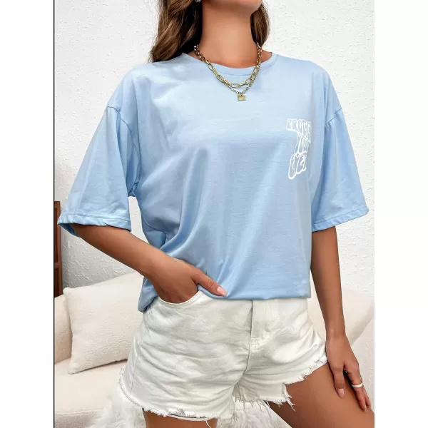 SweatyRocks Women's Short Sleeve Round Neck Tee Graphic Oversized T-Shirt