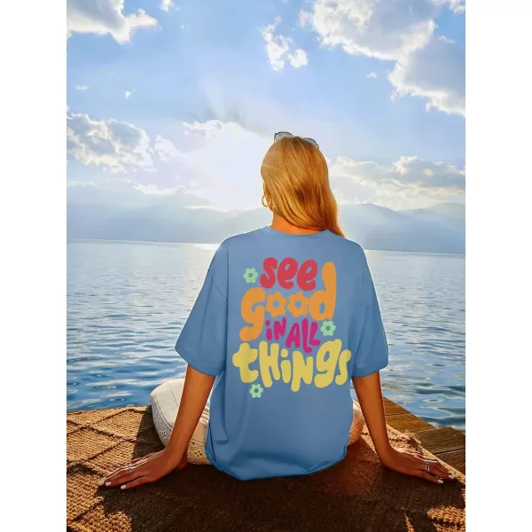 SweatyRocks Women's Short Sleeve Round Neck Tee Graphic Oversized T-Shirt