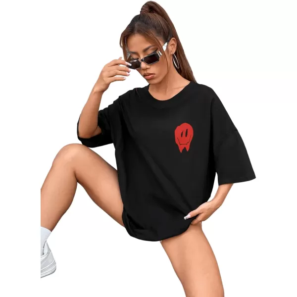SweatyRocks Women's Short Sleeve Round Neck Tee Graphic Oversized T-Shirt
