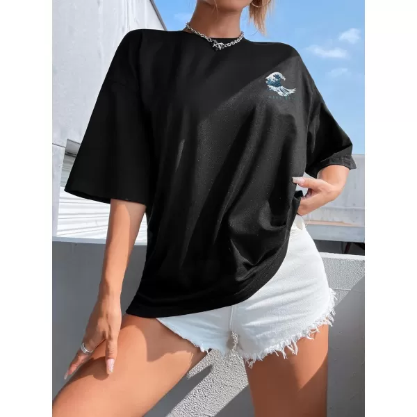 SweatyRocks Women's Short Sleeve Round Neck Tee Graphic Oversized T-Shirt