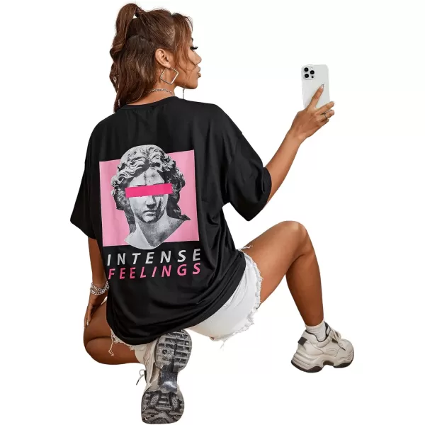 SweatyRocks Women's Short Sleeve Round Neck Tee Graphic Oversized T-Shirt