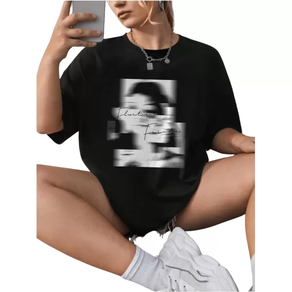 SweatyRocks Women's Short Sleeve Round Neck Tee Graphic Oversized T-Shirt