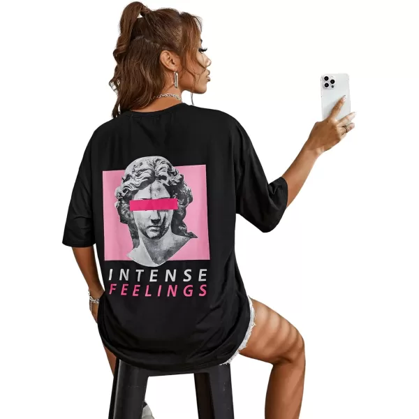 SweatyRocks Women's Short Sleeve Round Neck Tee Graphic Oversized T-Shirt