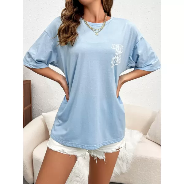 SweatyRocks Women's Short Sleeve Round Neck Tee Graphic Oversized T-Shirt