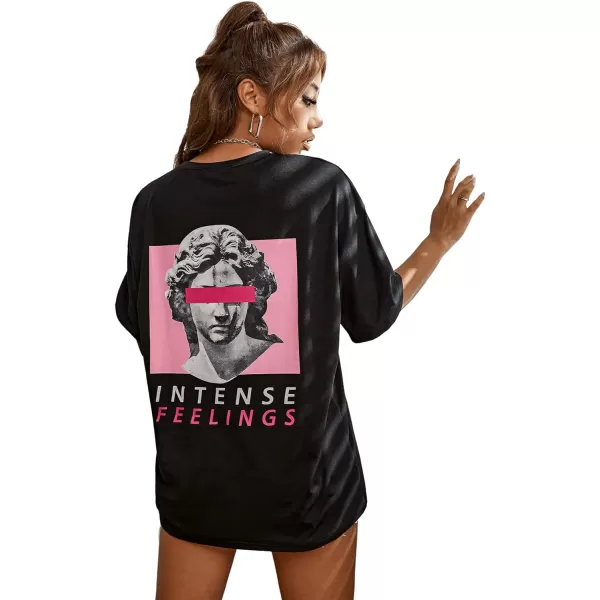SweatyRocks Women's Short Sleeve Round Neck Tee Graphic Oversized T-Shirt