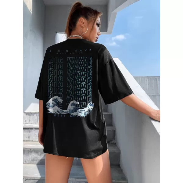 SweatyRocks Women's Short Sleeve Round Neck Tee Graphic Oversized T-Shirt