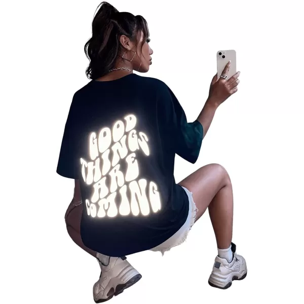 SweatyRocks Women's Short Sleeve Round Neck Tee Graphic Oversized T-Shirt