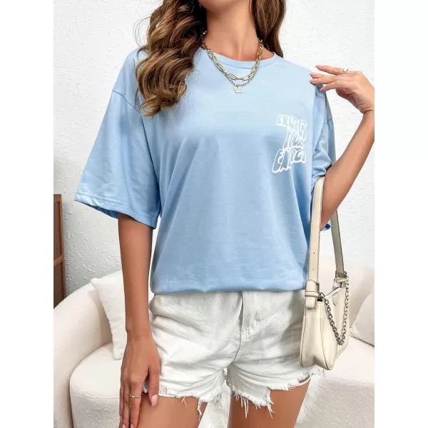 SweatyRocks Women's Short Sleeve Round Neck Tee Graphic Oversized T-Shirt