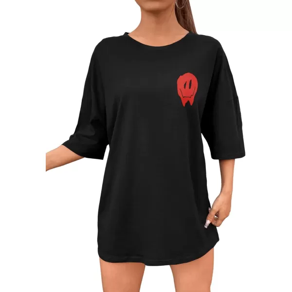 SweatyRocks Women's Short Sleeve Round Neck Tee Graphic Oversized T-Shirt