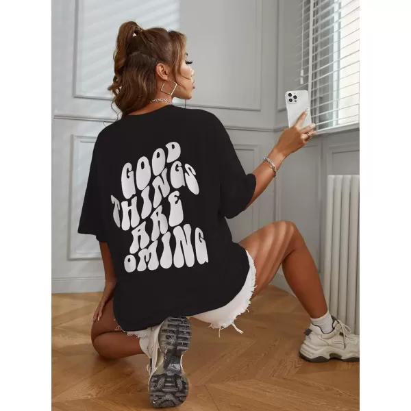 SweatyRocks Women's Short Sleeve Round Neck Tee Graphic Oversized T-Shirt