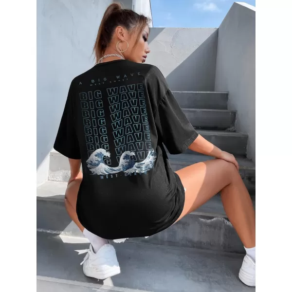 SweatyRocks Women's Short Sleeve Round Neck Tee Graphic Oversized T-Shirt