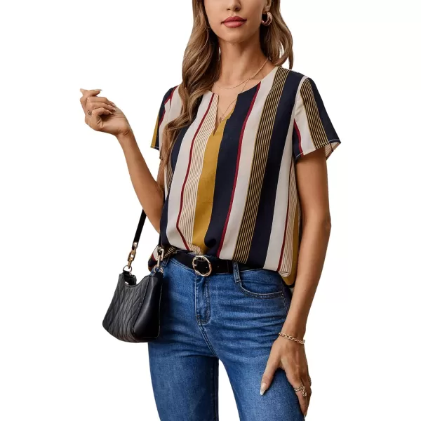 SweatyRocks Women's Short Sleeve Striped Printed Blouse Color Block Work Blouse Tee Top