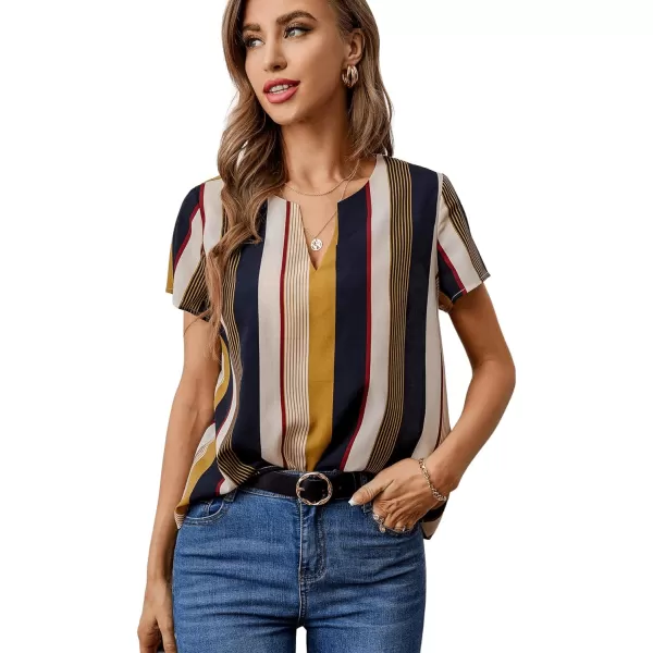 SweatyRocks Women's Short Sleeve Striped Printed Blouse Color Block Work Blouse Tee Top