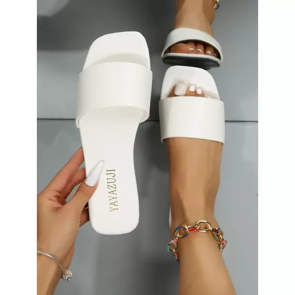 SweatyRocks Women's Single Band Open Toe Slip on Slide Sandal PU Leather Summer Flats Sandals