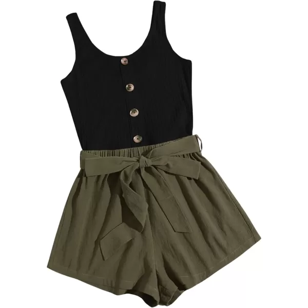 SweatyRocks Women's Sleeveless Cami Romper Colorblock Short Jumpsuit with Belt