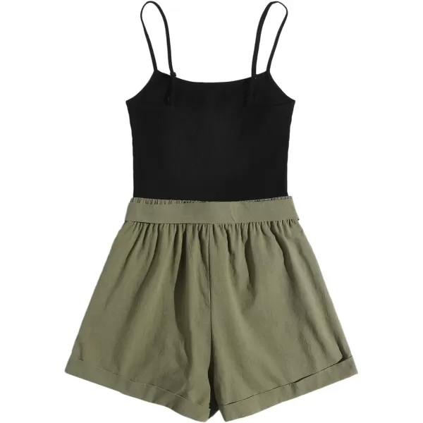 SweatyRocks Women's Sleeveless Cami Romper Colorblock Short Jumpsuit with Belt