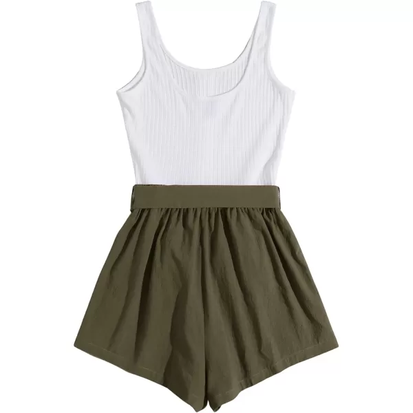 SweatyRocks Women's Sleeveless Cami Romper Colorblock Short Jumpsuit with Belt