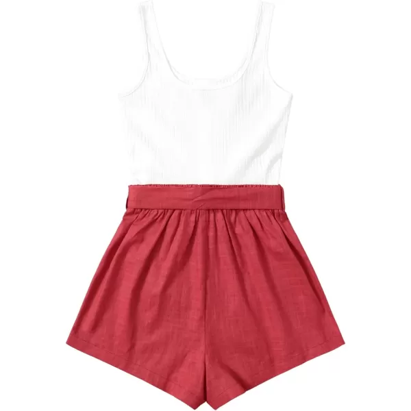 SweatyRocks Women's Sleeveless Cami Romper Colorblock Short Jumpsuit with Belt