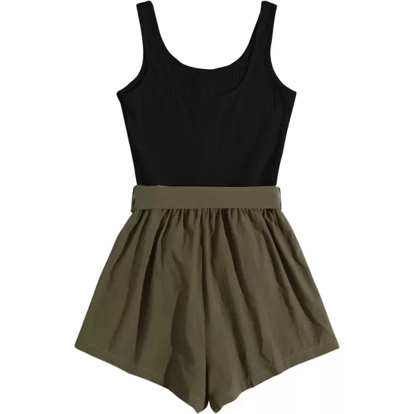 SweatyRocks Women's Sleeveless Cami Romper Colorblock Short Jumpsuit with Belt