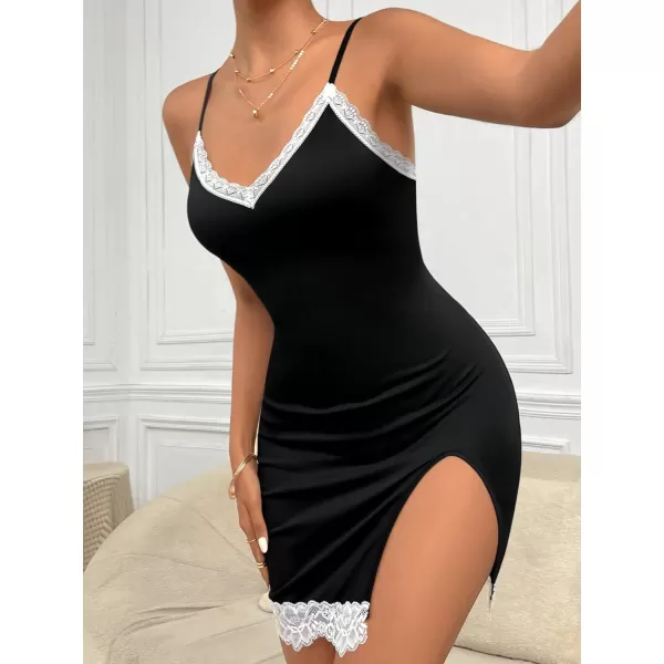 SweatyRocks Women's Sleeveless Lace Trim Nightgown Spaghetti Strap Cami Night Dress Sleepwear