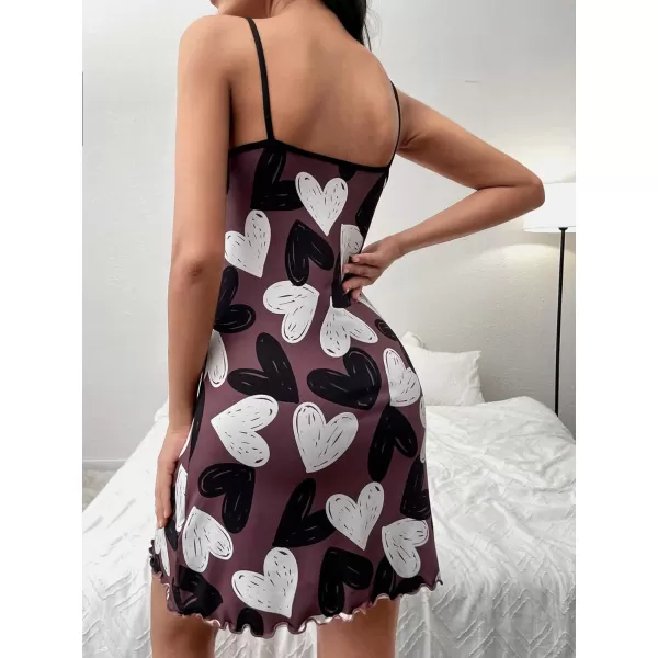 SweatyRocks Women's Sleeveless Lounge Nightgown Lettuce Trim Cute Graphic Comfy Cami Nightdress