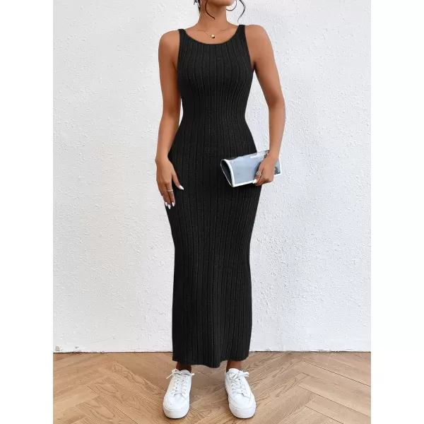 SweatyRocks Women's Sleeveless Ribbed Knit Tank Dress Backless Bodycon Maxi Dresses