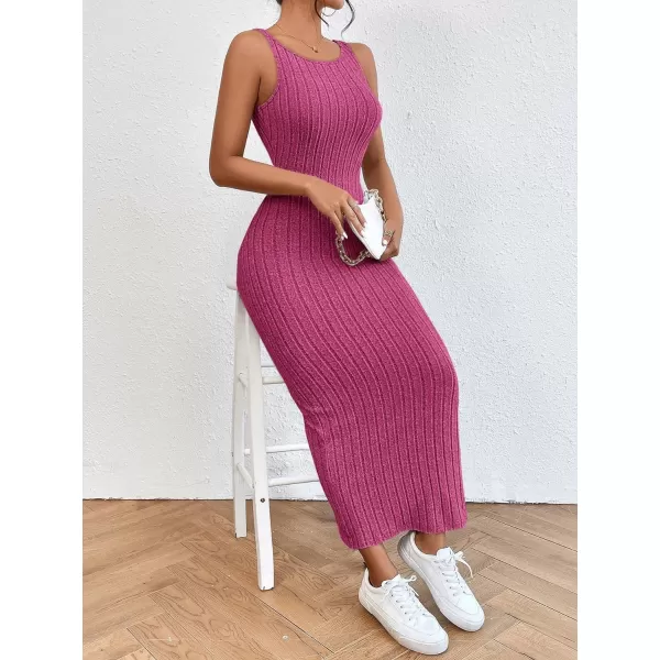 SweatyRocks Women's Sleeveless Ribbed Knit Tank Dress Backless Bodycon Maxi Dresses